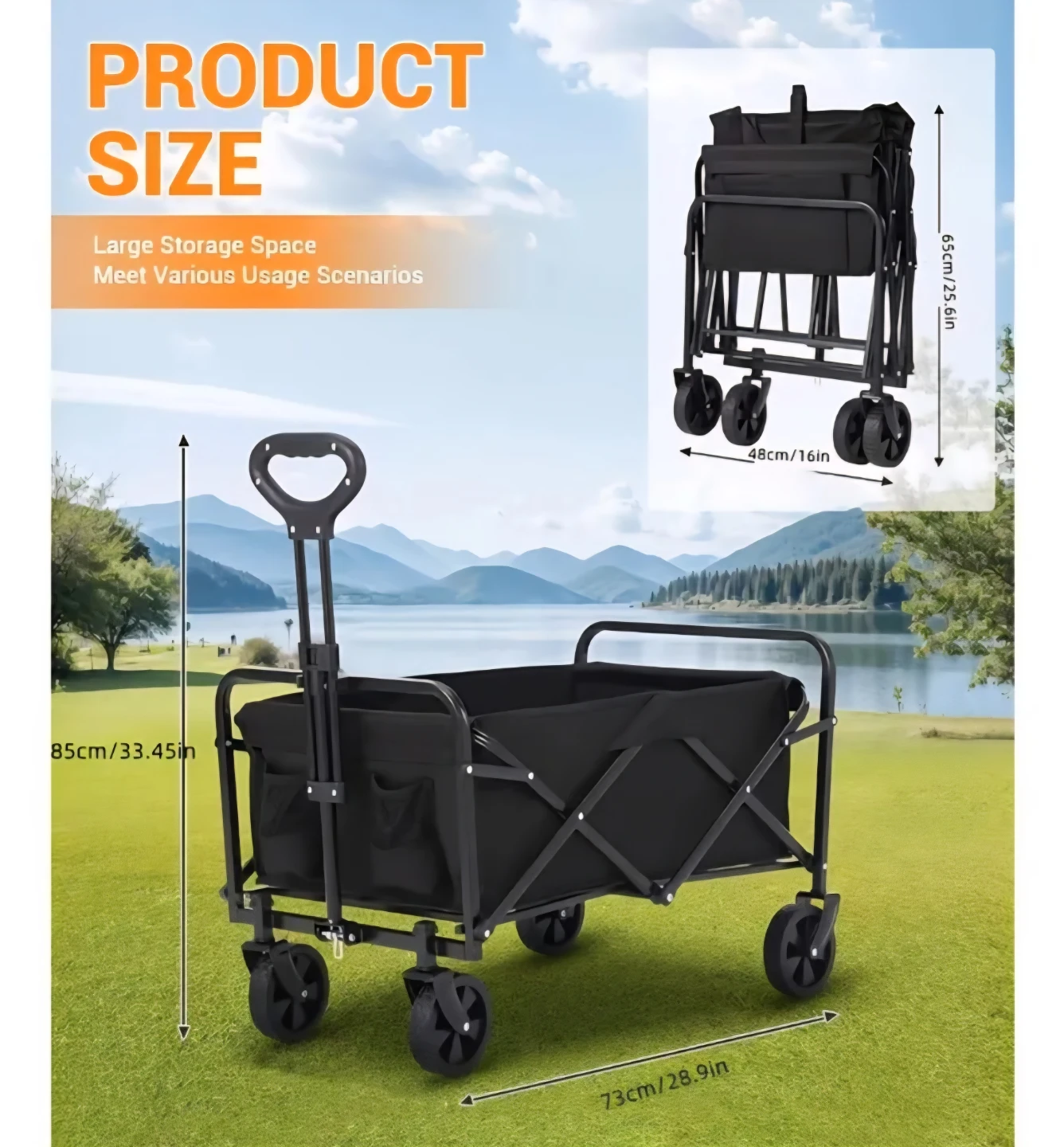 Black Folding Outdoor Wagon Cart - photo 2