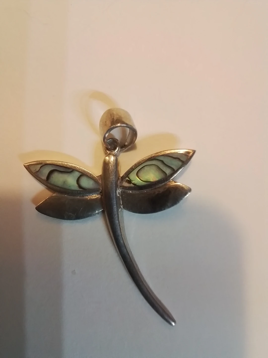 Exquisite Vintage Sterling Silver & Abalone Dragonfly Pendant - photo 4