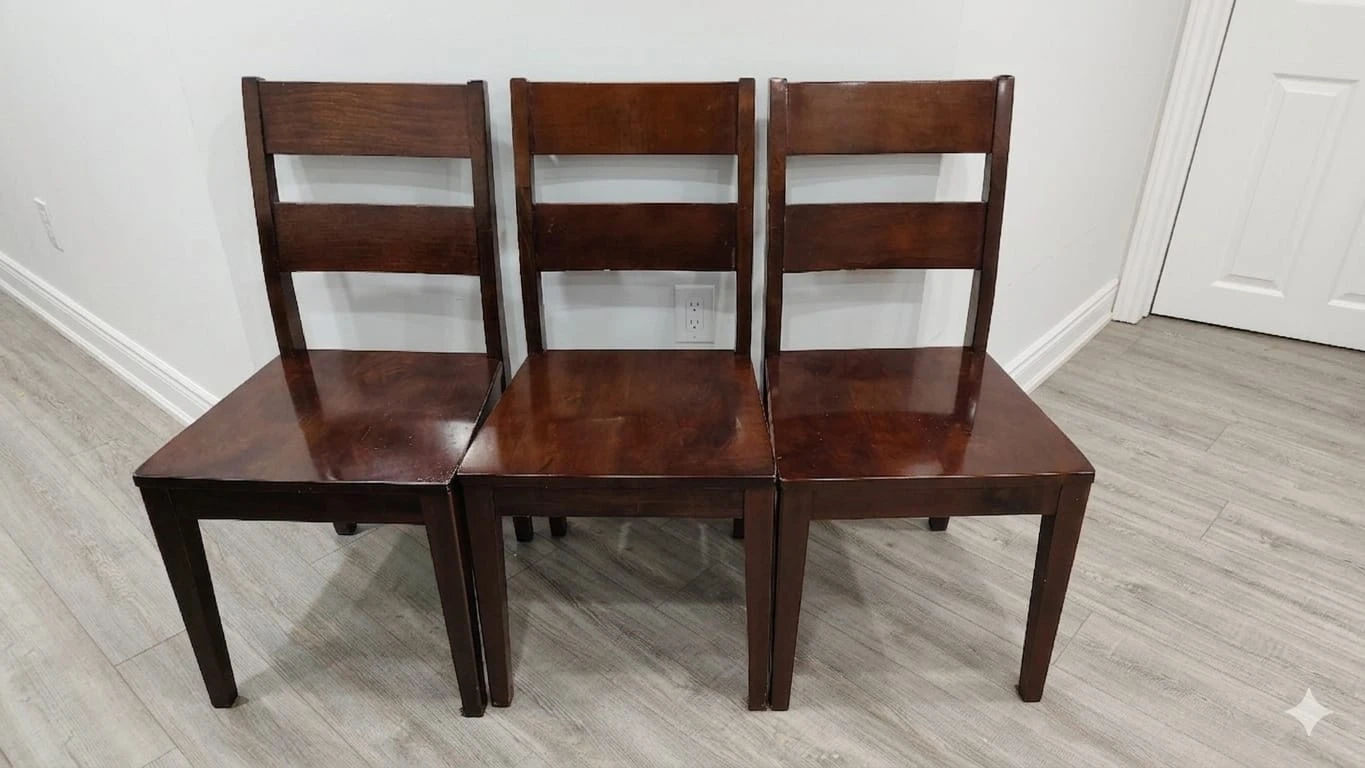 Set of 3 Dark Wood Dining Chairs