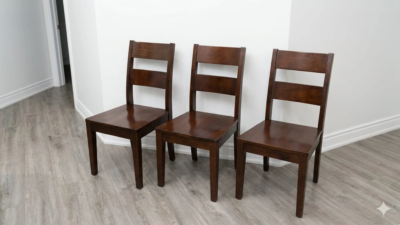 Set of 3 Dark Wood Dining Chairs - photo 2