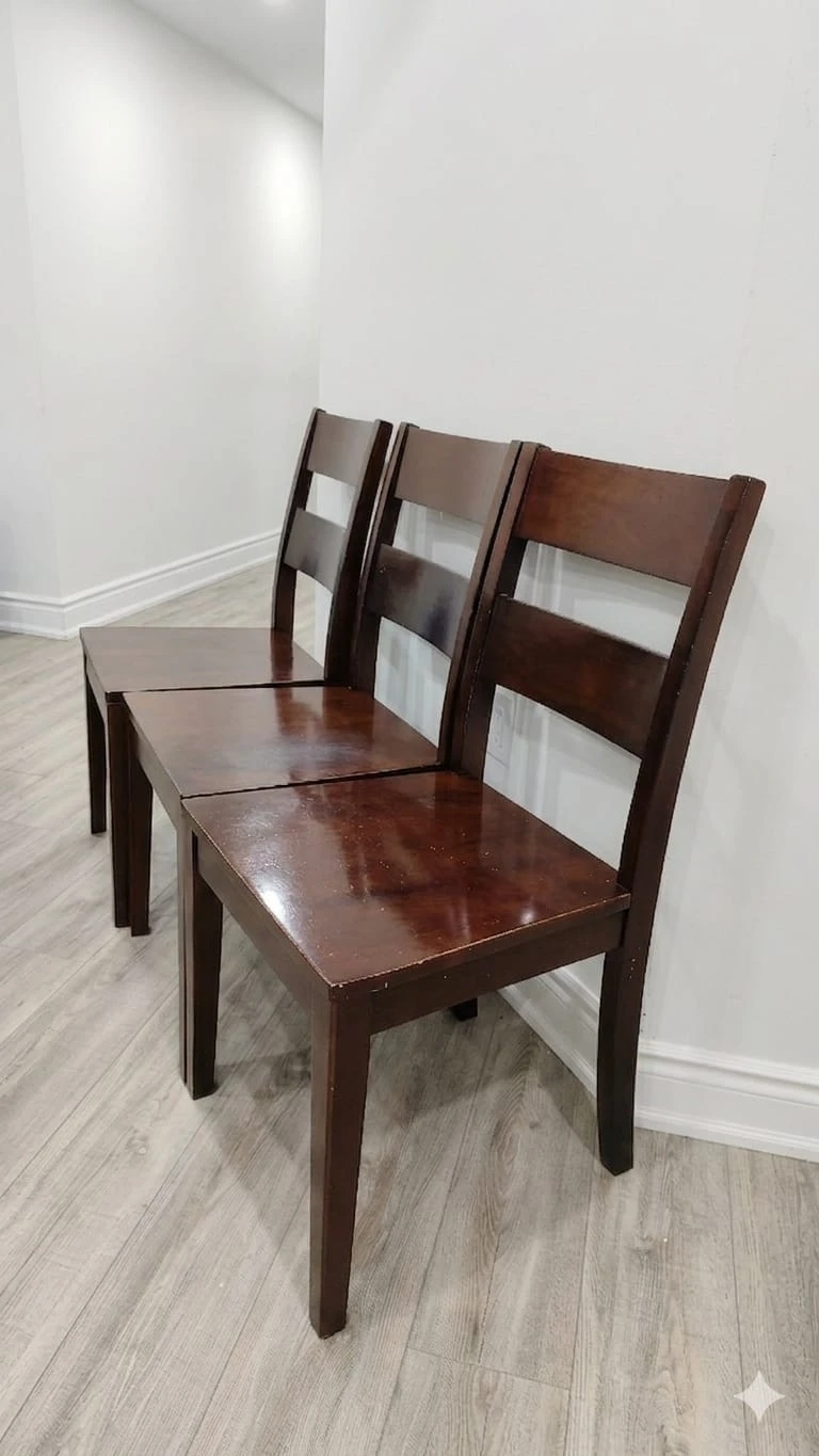 Set of 3 Dark Wood Dining Chairs - photo 3