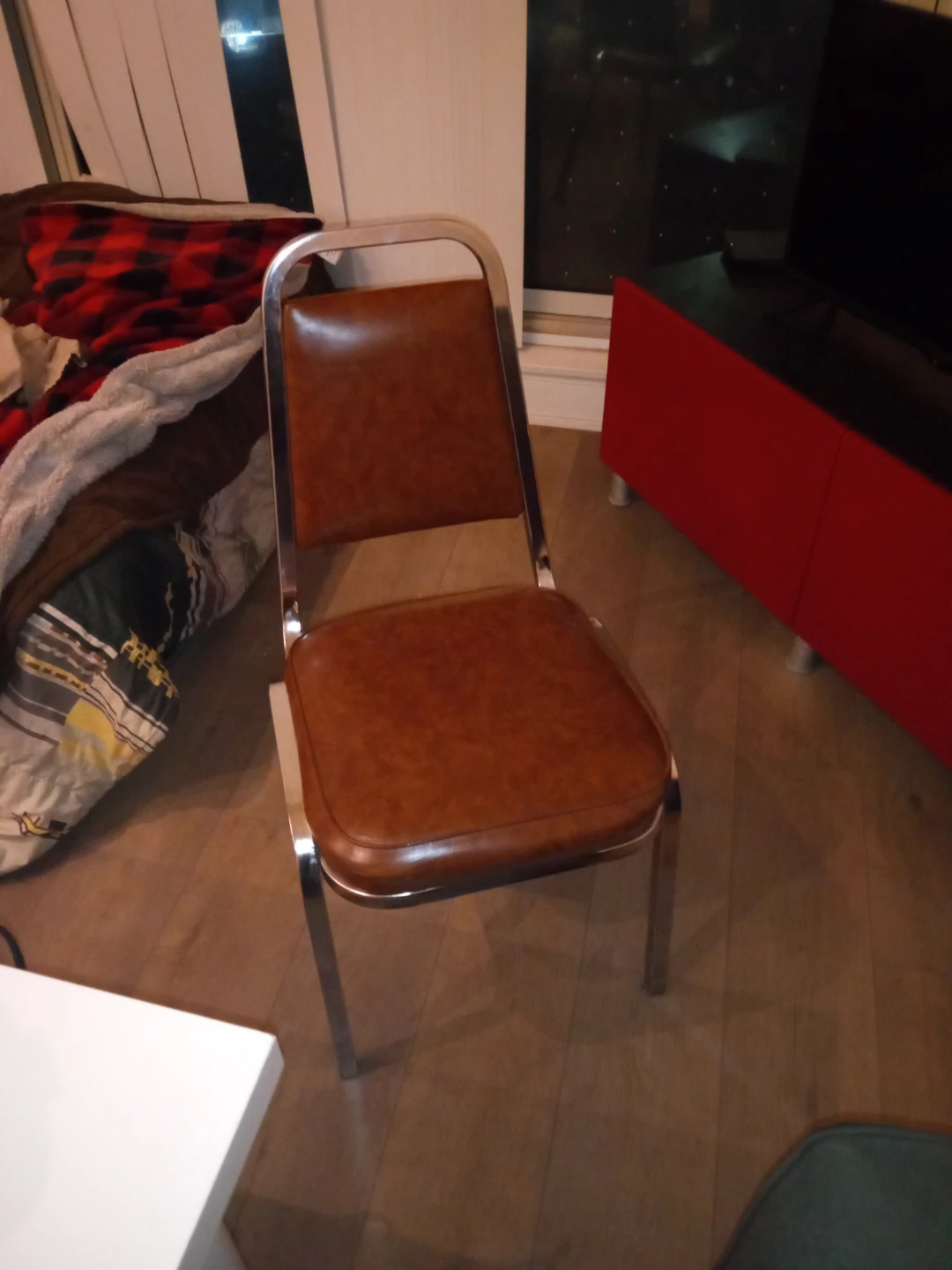 Brown Vinyl and Chrome Dining Chair