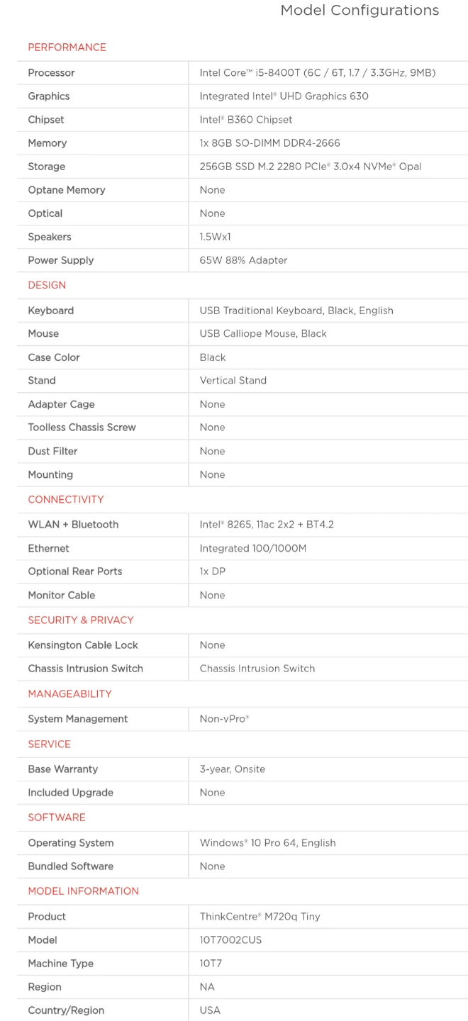 Lenovo ThinkCentre M720q Tiny Desktop PC - photo 2