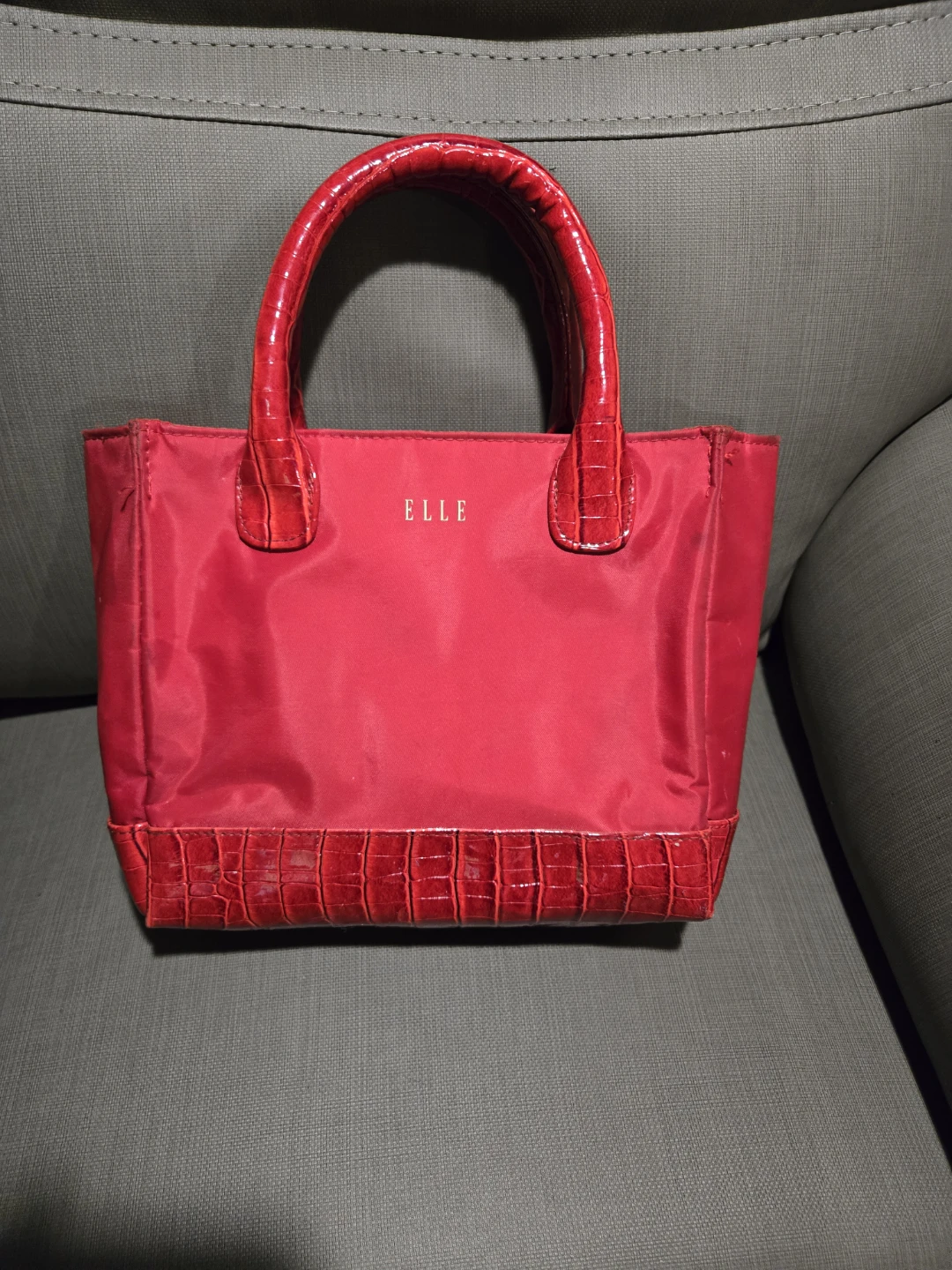 Elle Red Tote Bag with Croc Trim