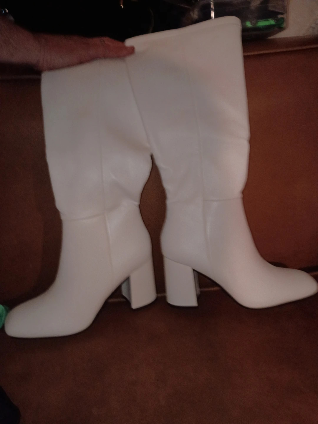 White Knee-High Boots with Block Heels
