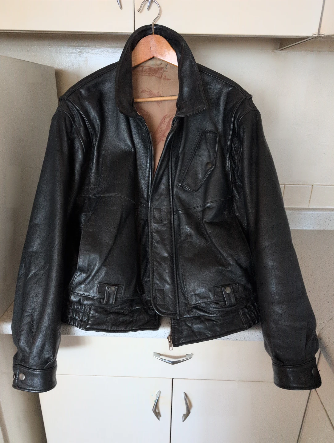 Cordovan Black Leather Bomber Jacket
