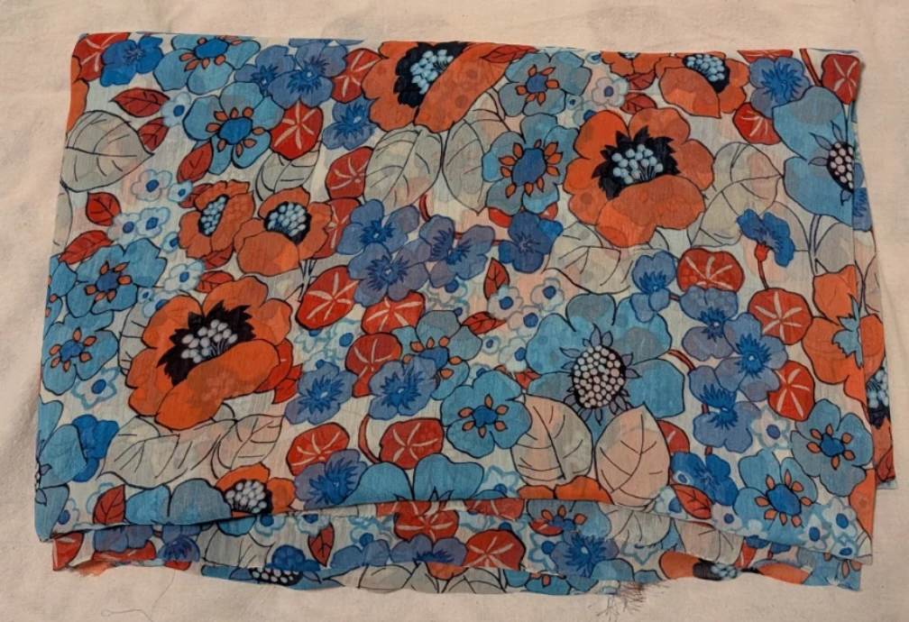 Floral Print Fabric - Blue, Orange - photo 5