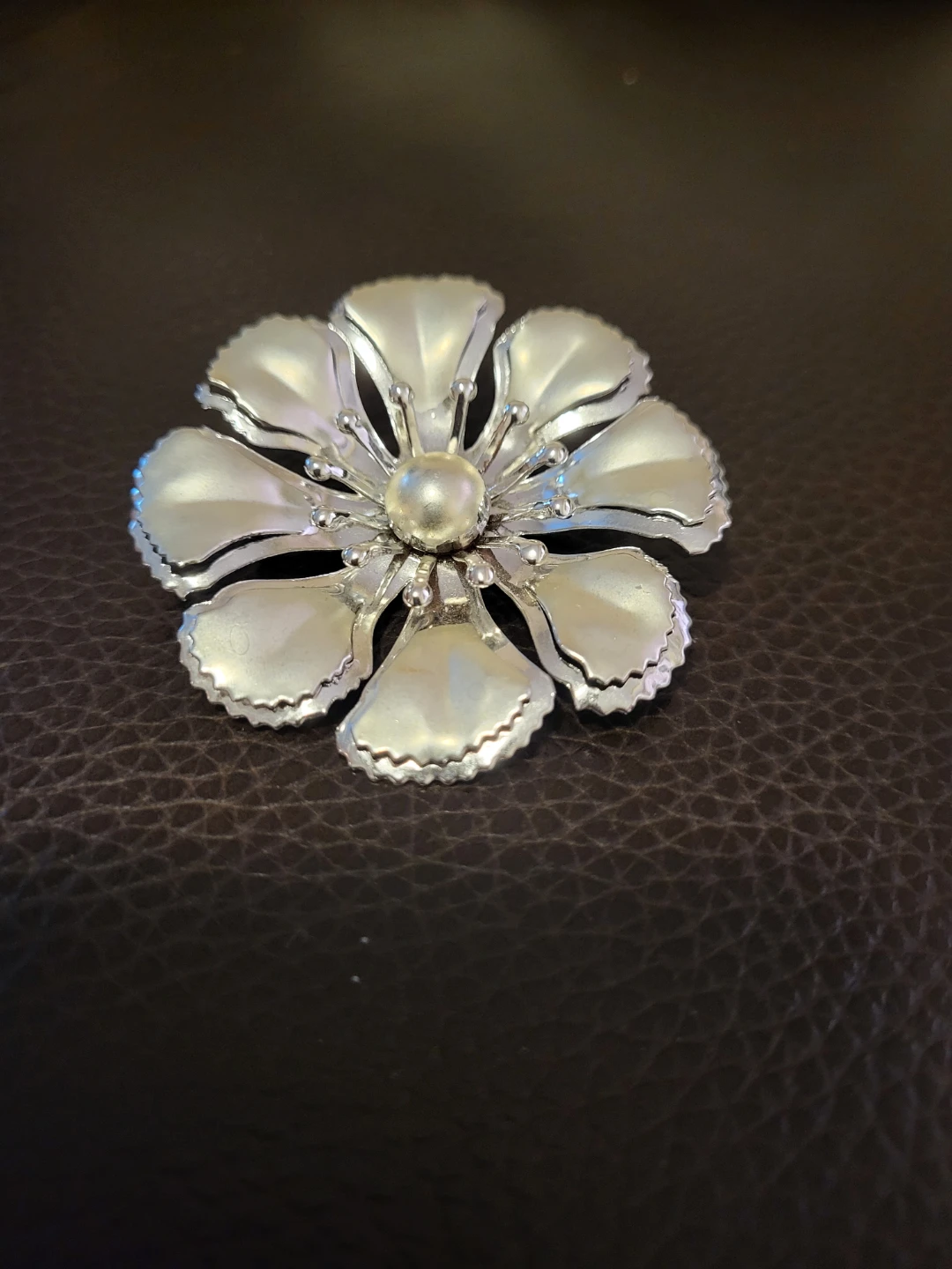 Silver Tone Flower Brooch