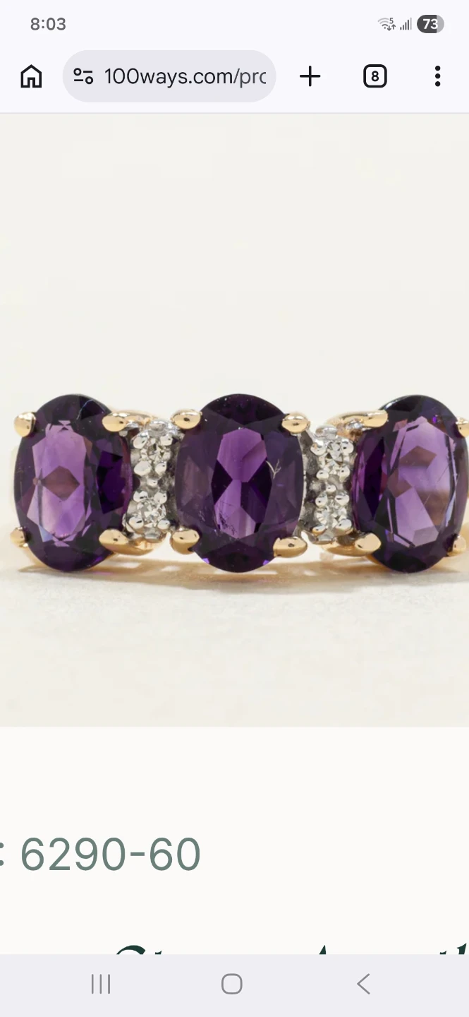 Three Stone Amethyst & Diamond Ring