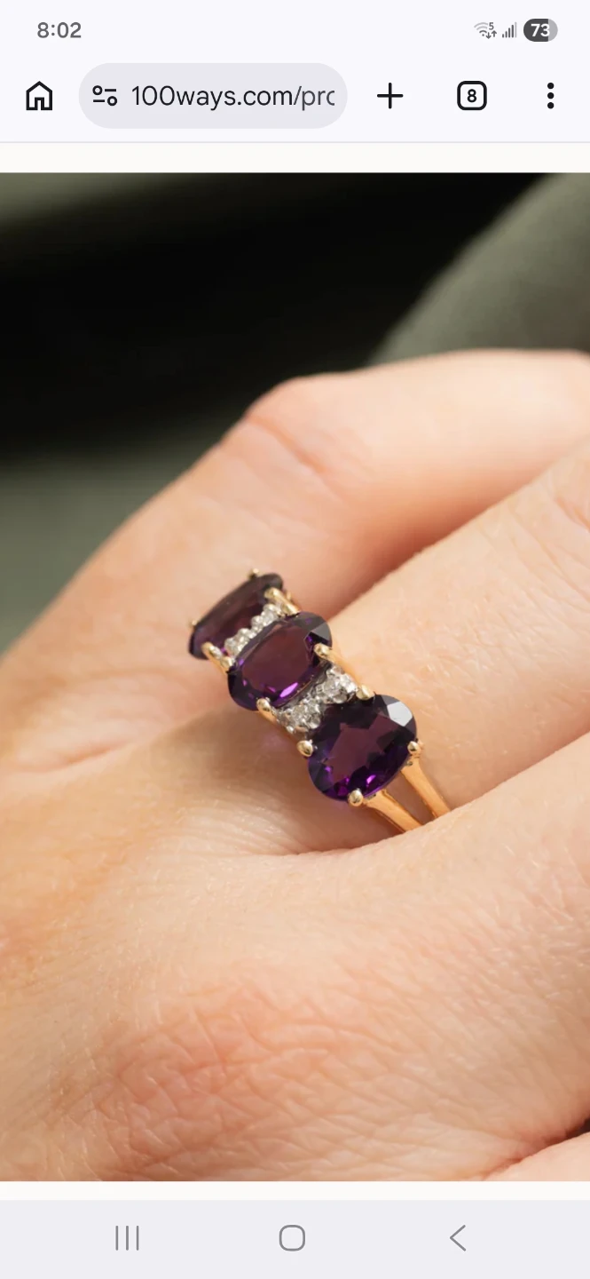 Three Stone Amethyst & Diamond Ring - photo 2