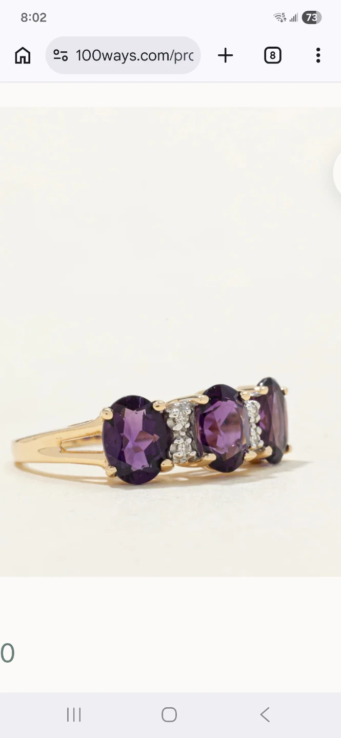 Three Stone Amethyst & Diamond Ring - photo 3