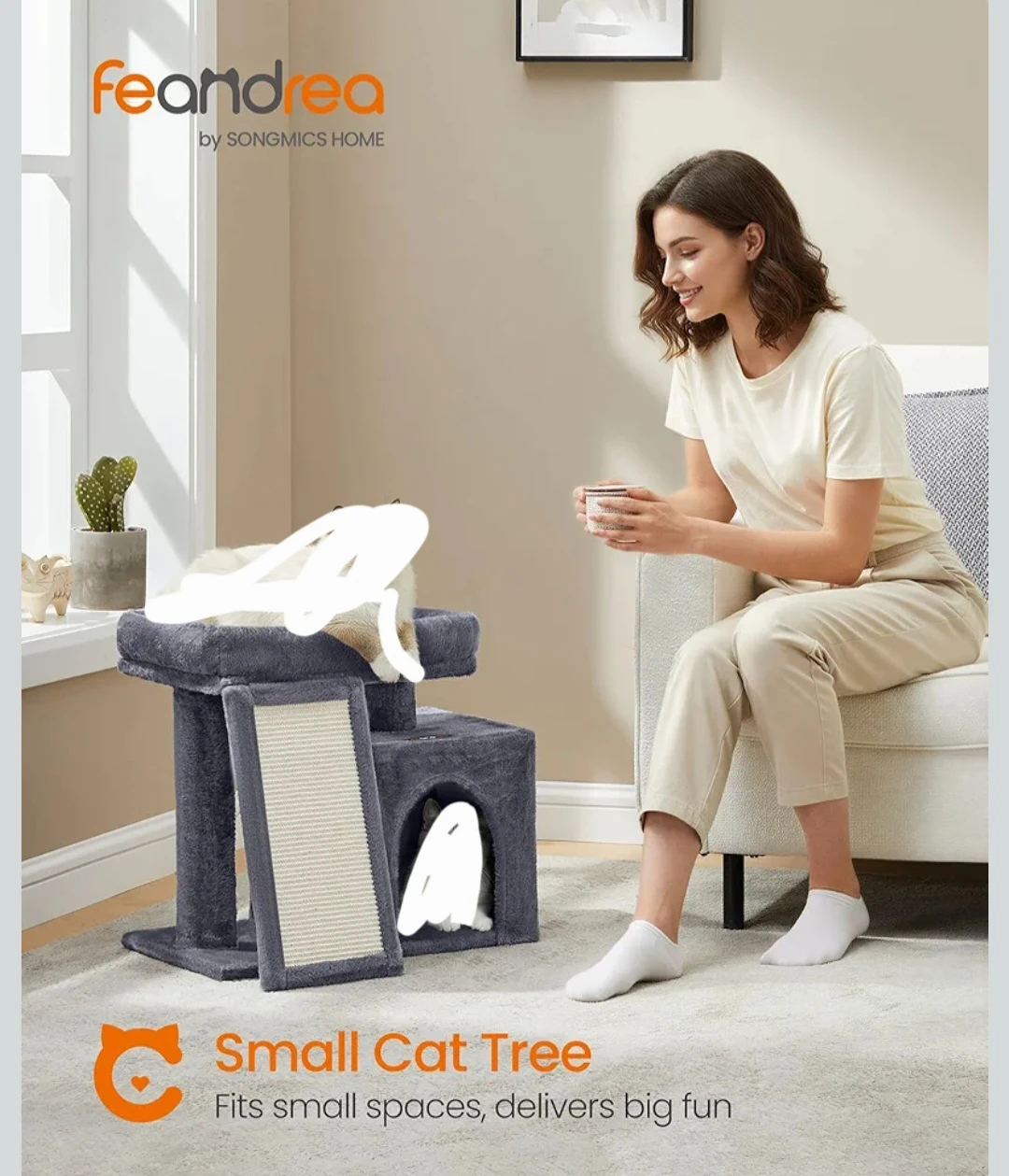 Feandrea Small Cat Tree with Scratching Ramp
