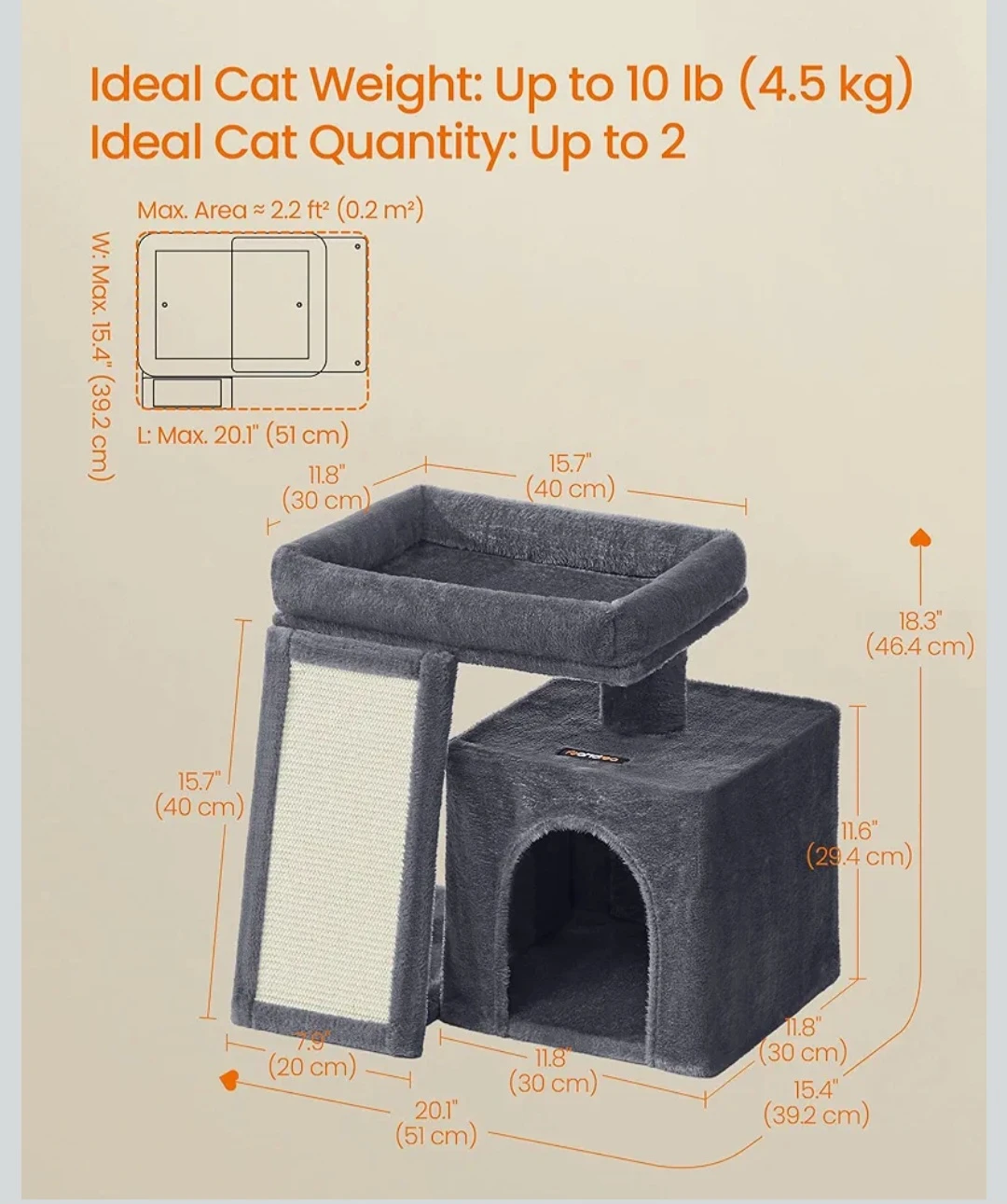 Feandrea Small Cat Tree with Scratching Ramp - photo 3