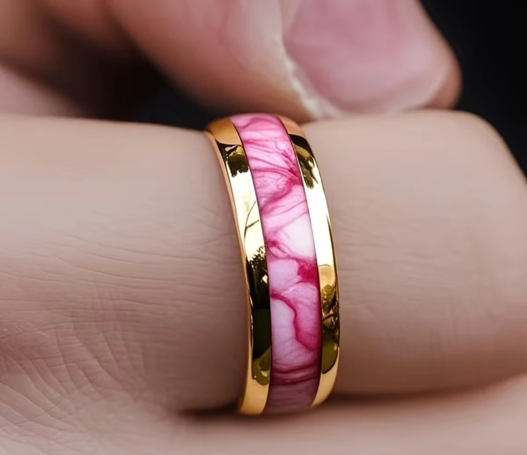 8mm Golden Stainless Steel with Pink Rose Immitation Opal Inlay - photo 2