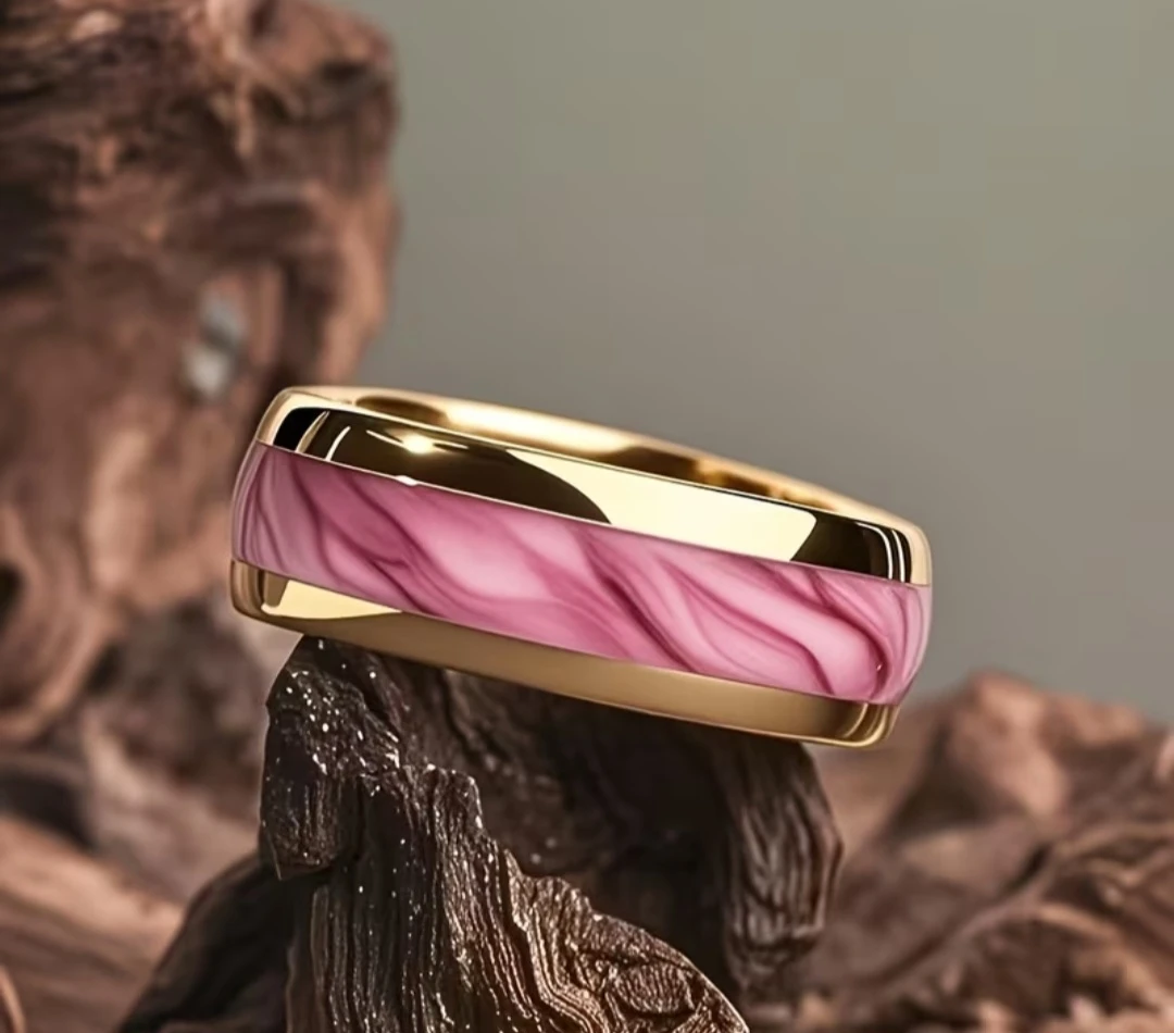 8mm Golden Stainless Steel with Pink Rose Immitation Opal Inlay - photo 3