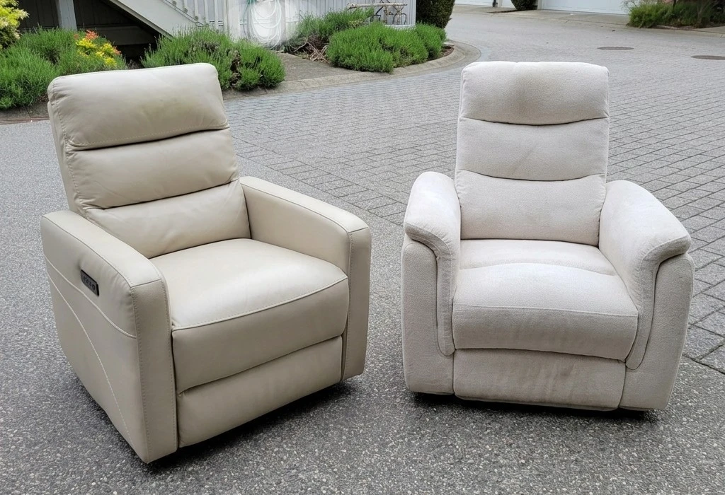 Beautiful Cream Fabric and Leather Sofa Chairs.