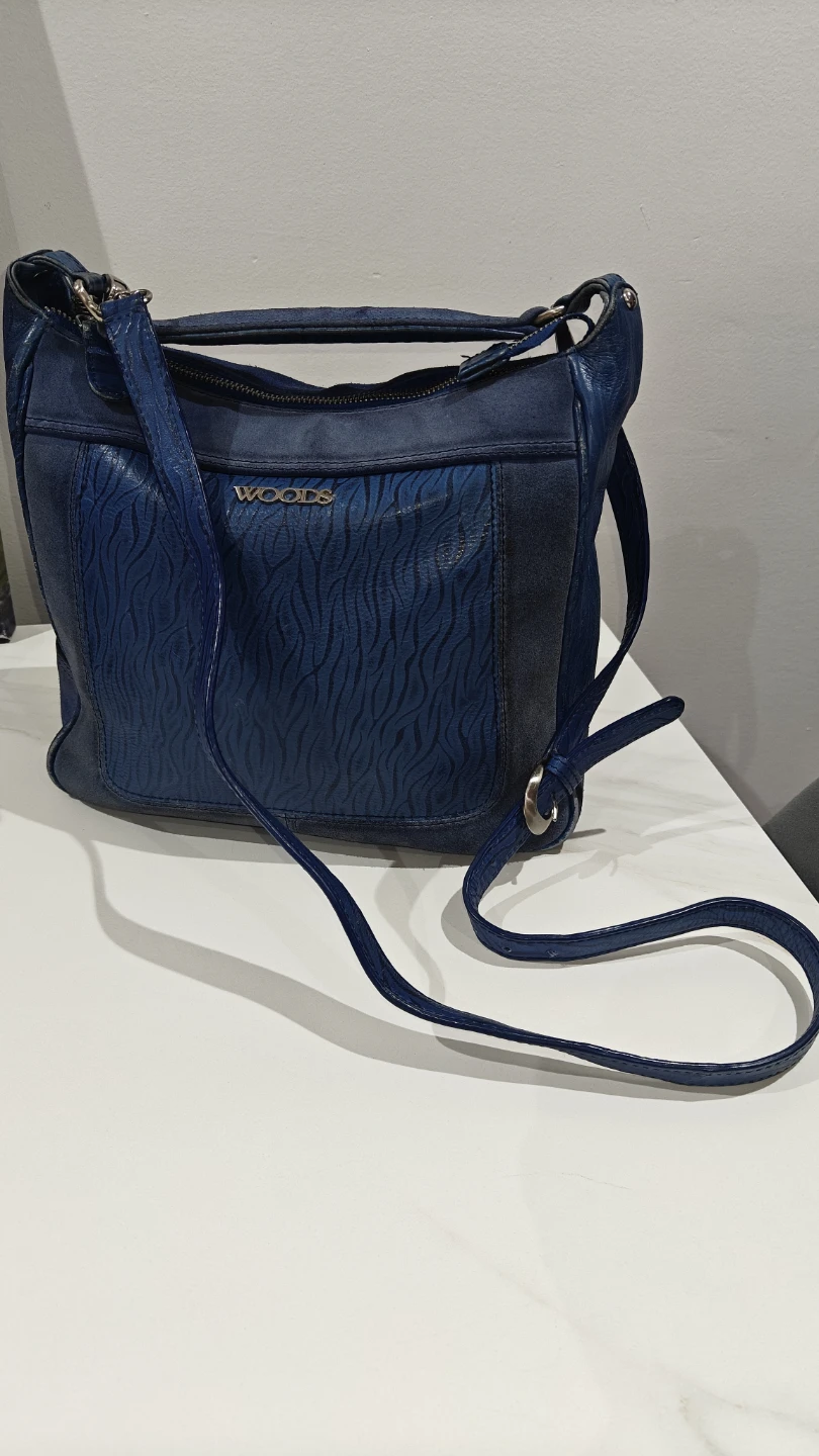 Woods Blue Leather Handbag with Shoulder Strap