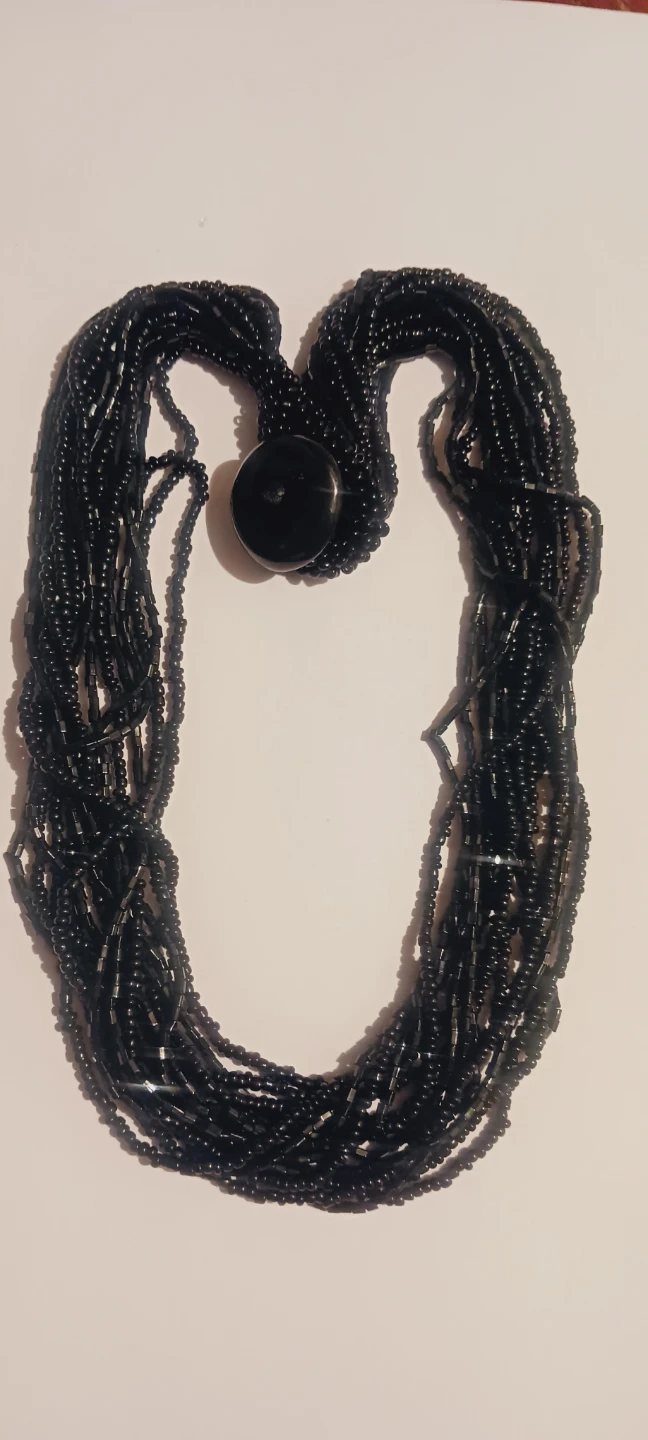 Black Beaded Multi Strand Necklace with Round Clasp - photo 2