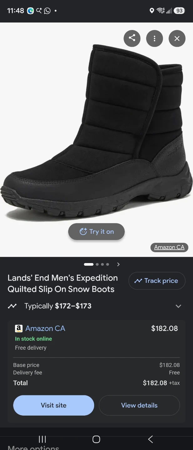 Lands' End Men's Quilted Slip-On Snow Boots Black