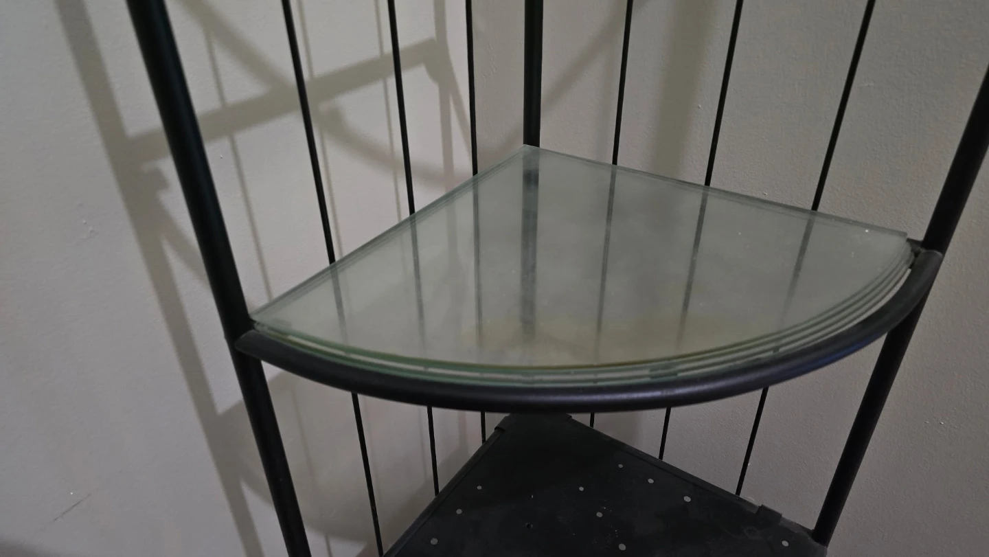 Black Metal Corner Ikea Shelf Unit with Glass and Wood Shelves - photo 2