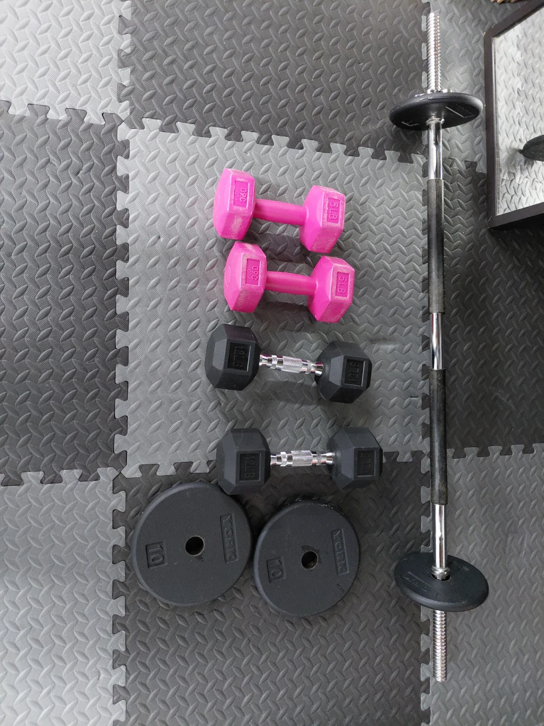 York 5lb, 12lb Dumbbells & 10lb and 5lbPlates Set