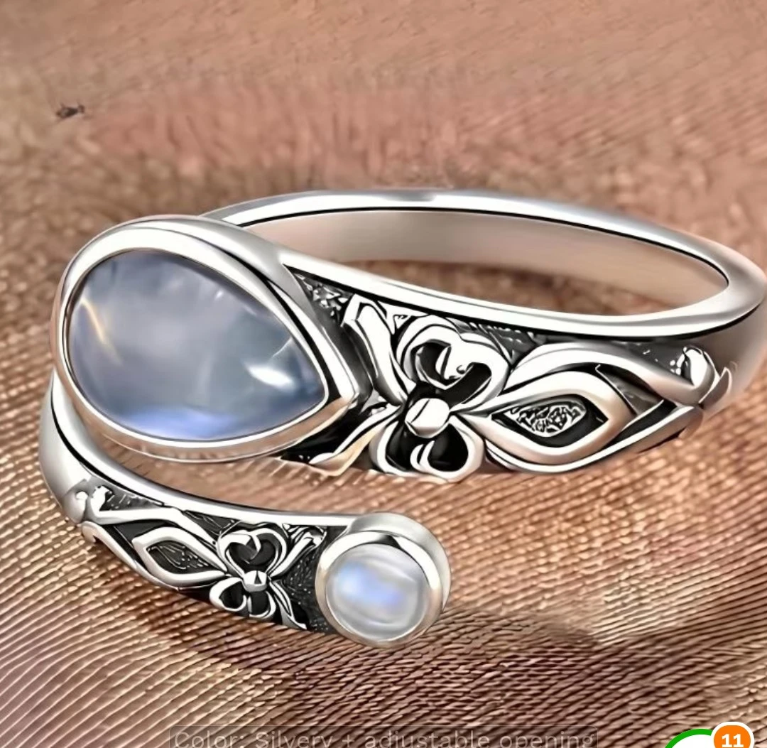 Adjustable Moonstone Ring - Silver Tone - photo 2