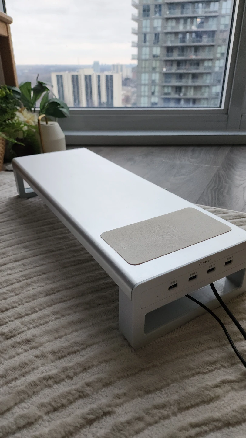 Sleek Monitor Stand Riser with USB Hub and Wireless Charger - photo 2