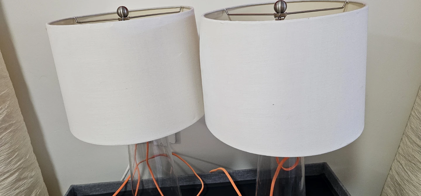 Pair of Clear Glass Table Lamps with Orange Cords - photo 5