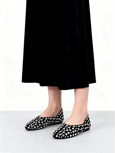 Studded Ballet Flats - Black, Size 7 - photo 3