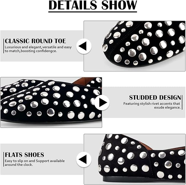 Studded Ballet Flats - Black, Size 7 - photo 4