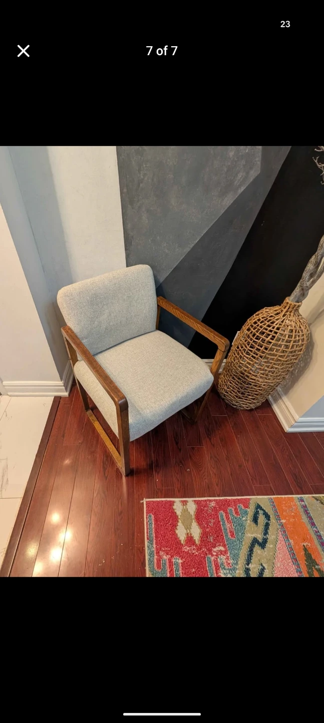 MCM Armchair with wood frame and light grey fabric - photo 5
