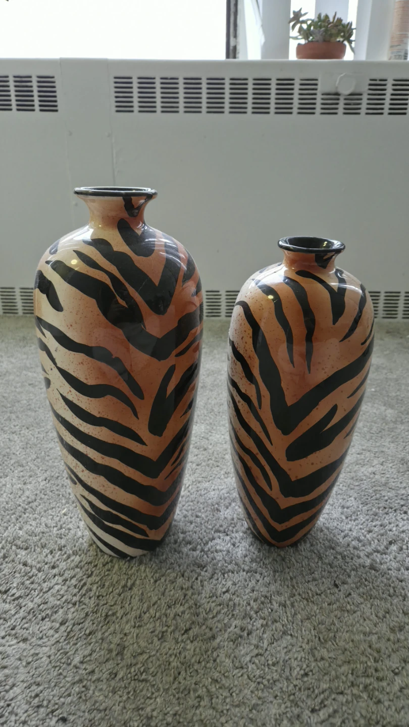 Pair of Tiger Print Ceramic Vases