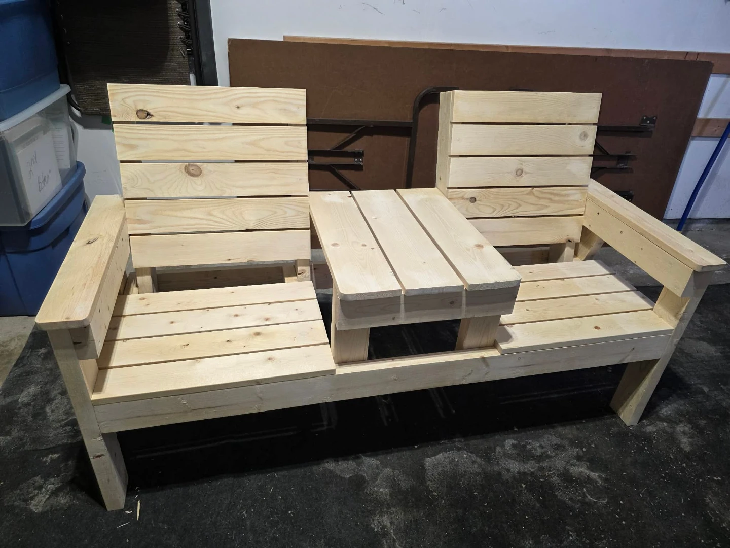 Wooden Loveseat with Built-in Table