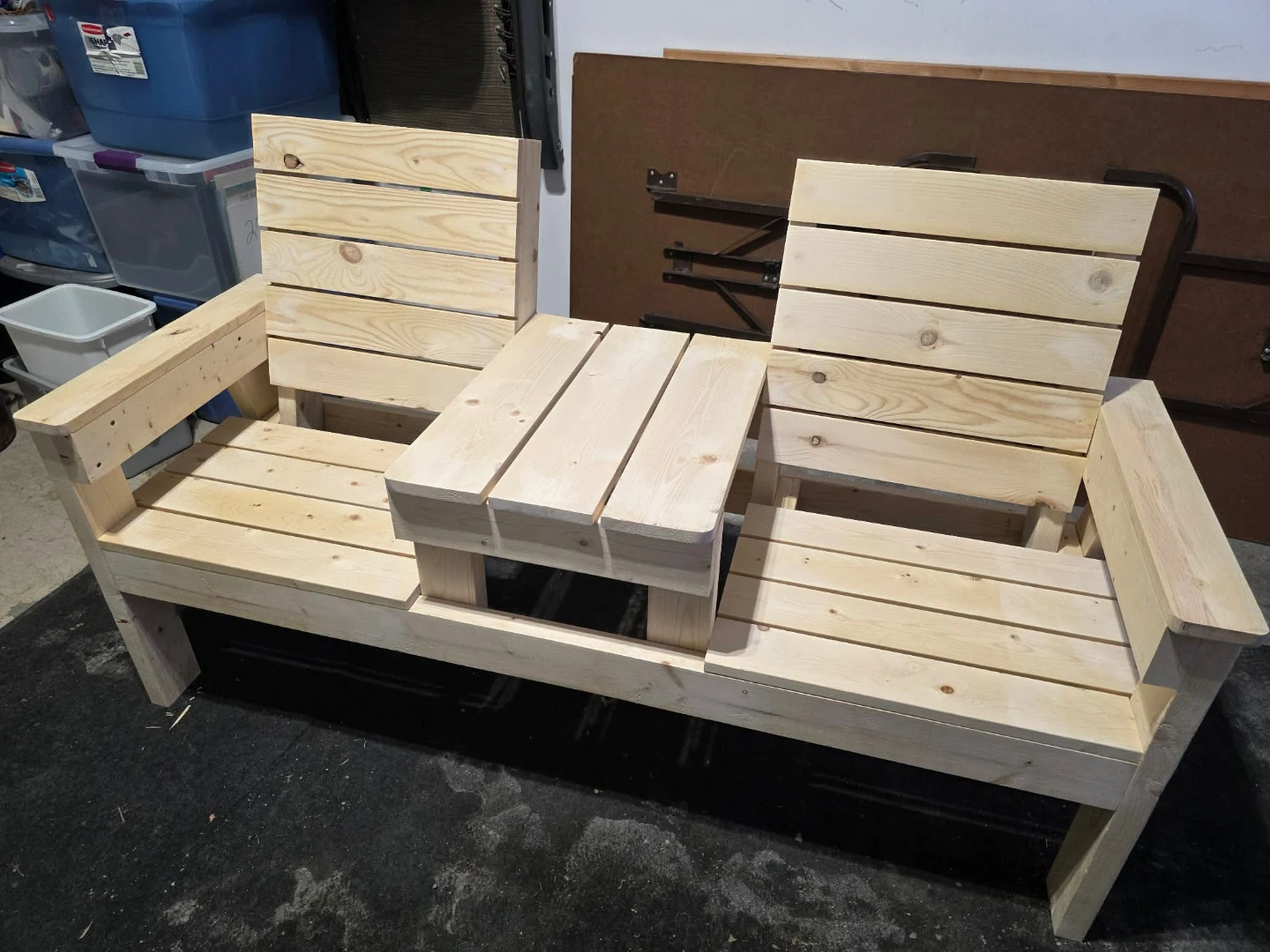 Wooden Loveseat with Built-in Table - photo 2