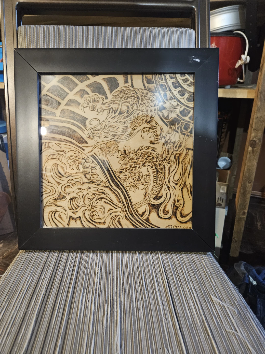 Framed Dragon Pyrography Art - photo 2