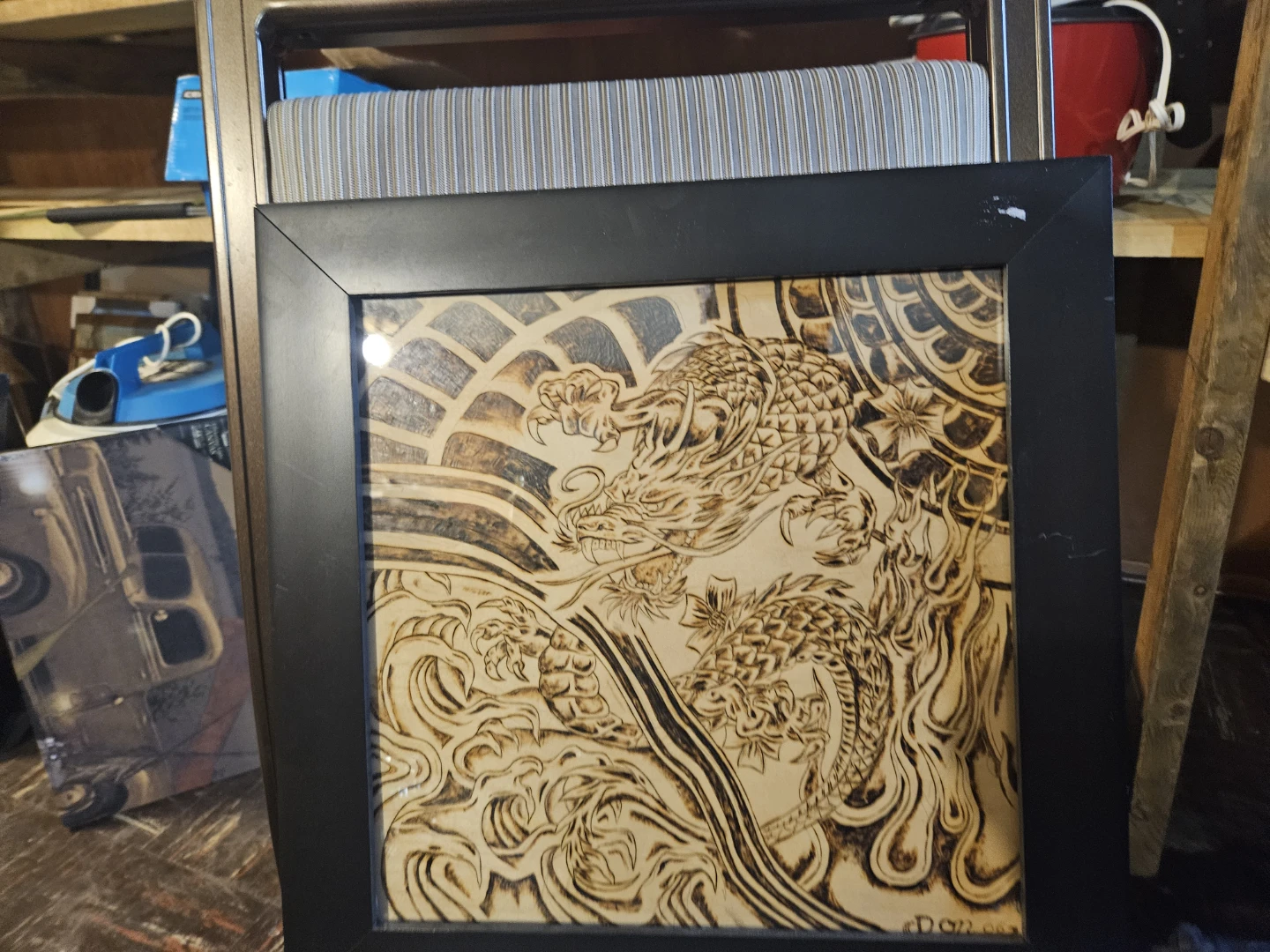 Framed Dragon Pyrography Art - photo 4