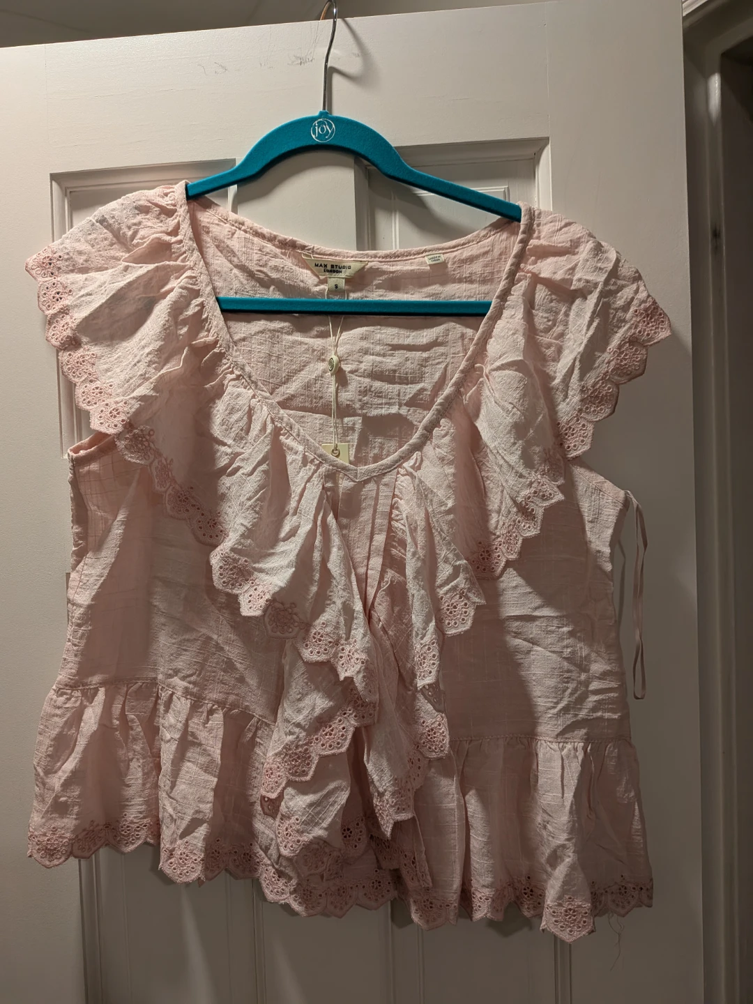 Max Studio Pink Embroidered Ruffle Top Size S