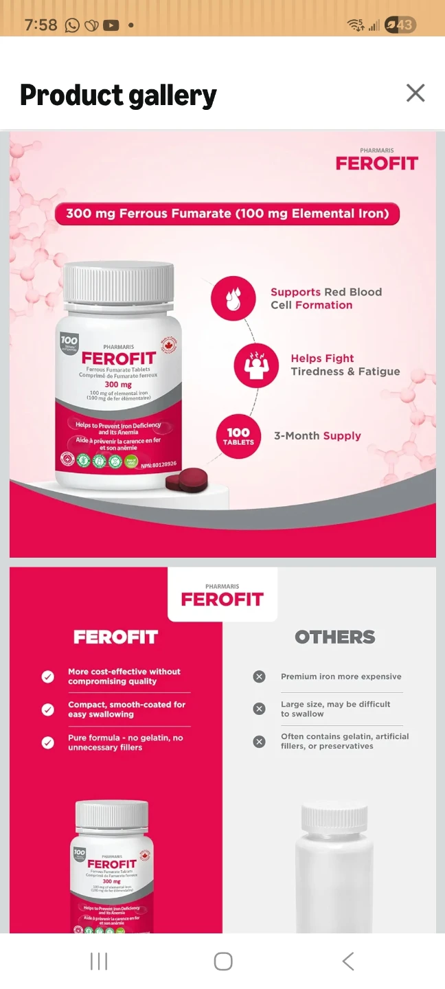 FEROFIT Ferrous Fumarate Tablets 300 mg - 500 tablets - photo 4