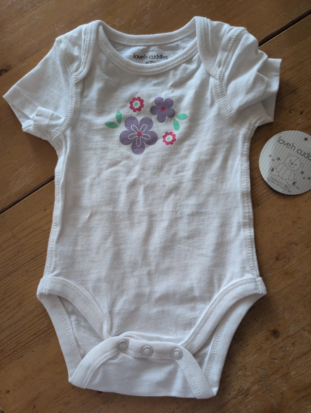 Love'n Cuddles Baby Bodysuit - White Floral Newborn to 18 lbs