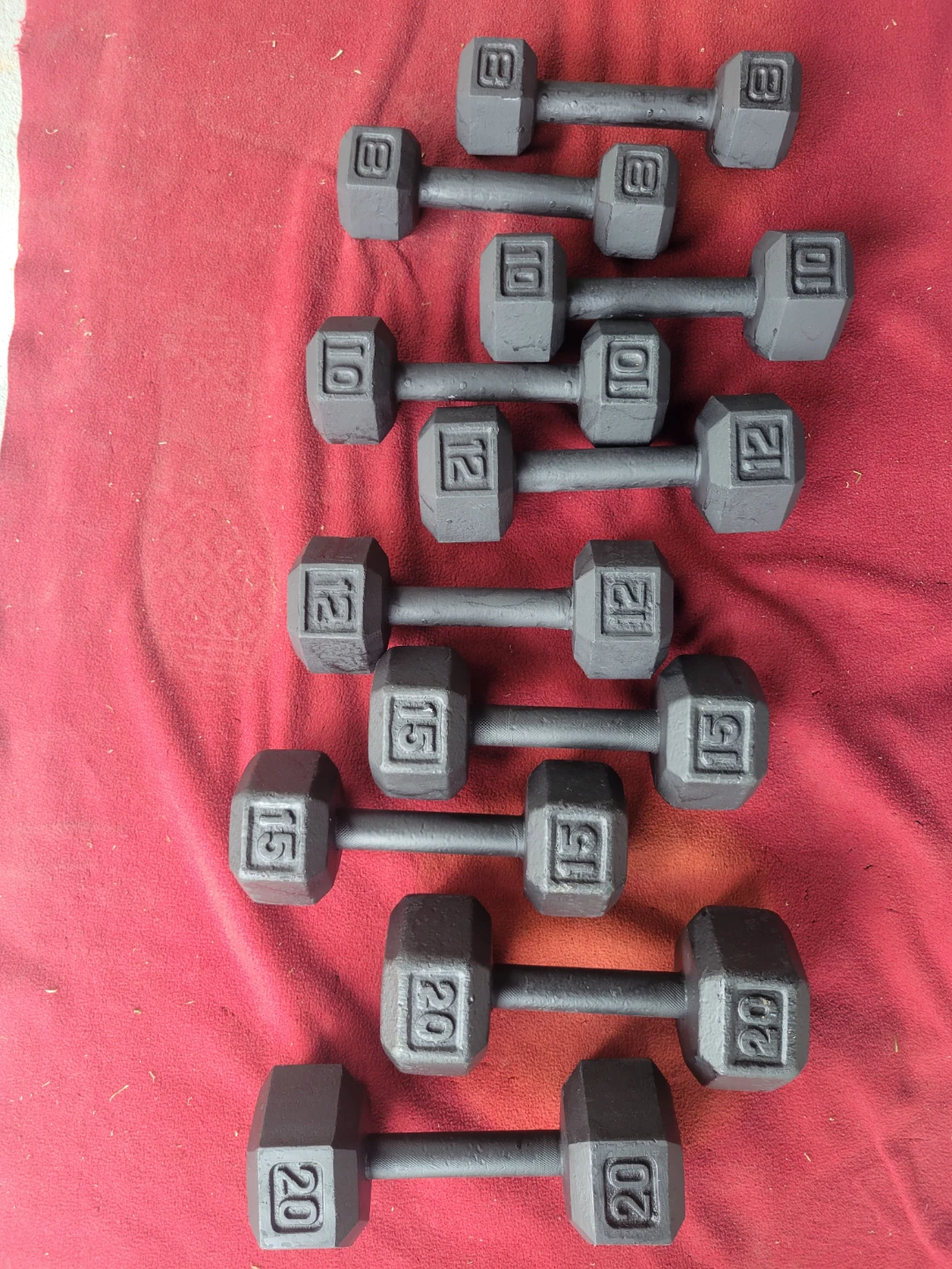 SETS OF 20s. 15s. 12s. 8s. HEXHEAD DUMBBELLS TOTAL 130LBs - photo 2