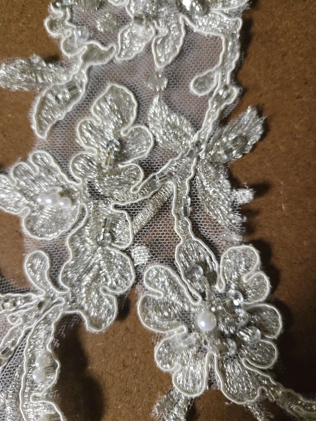 White Lace Appliqué with Beads and Sequins - photo 2