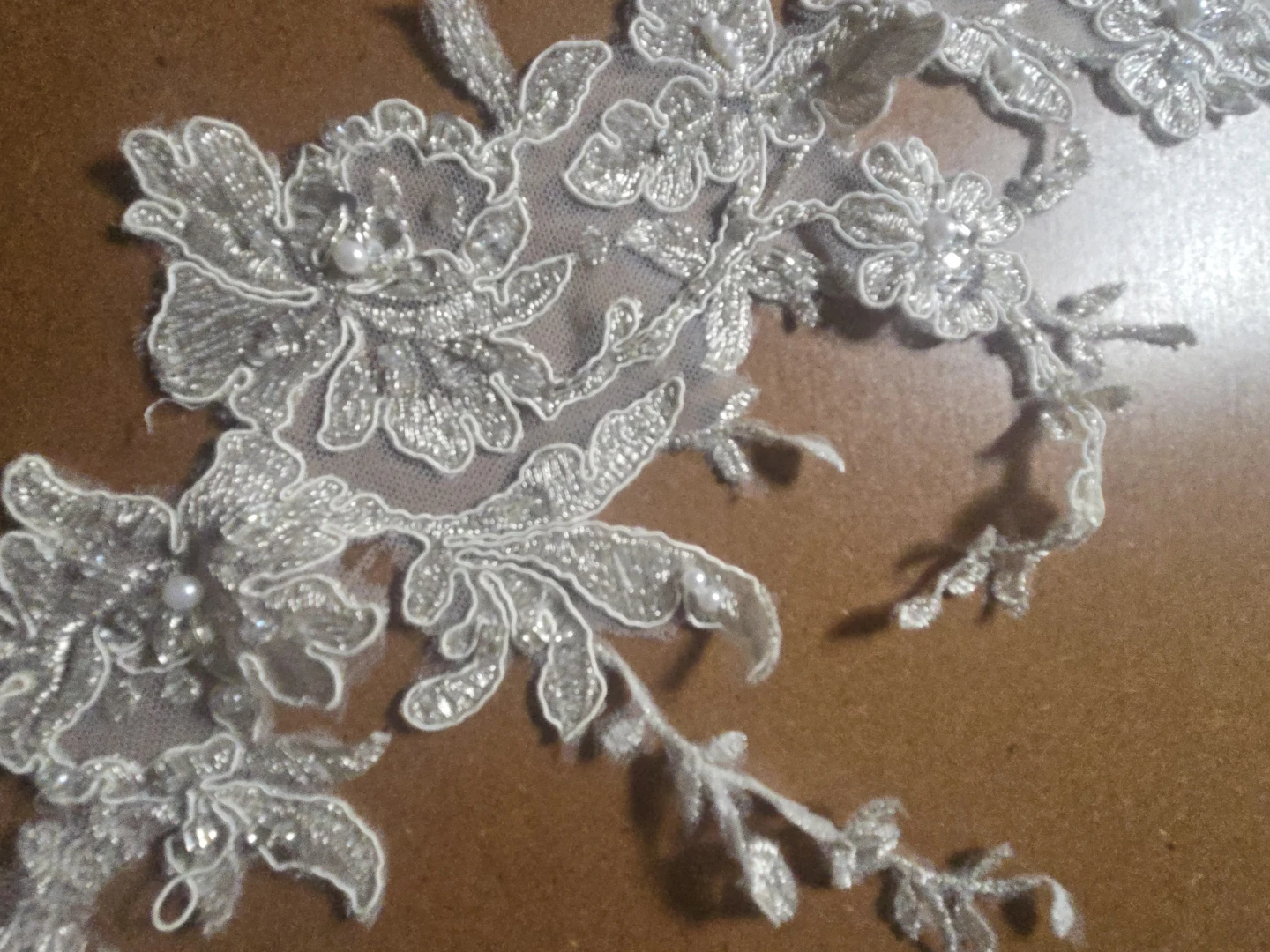 White Lace Appliqué with Beads and Sequins - photo 4