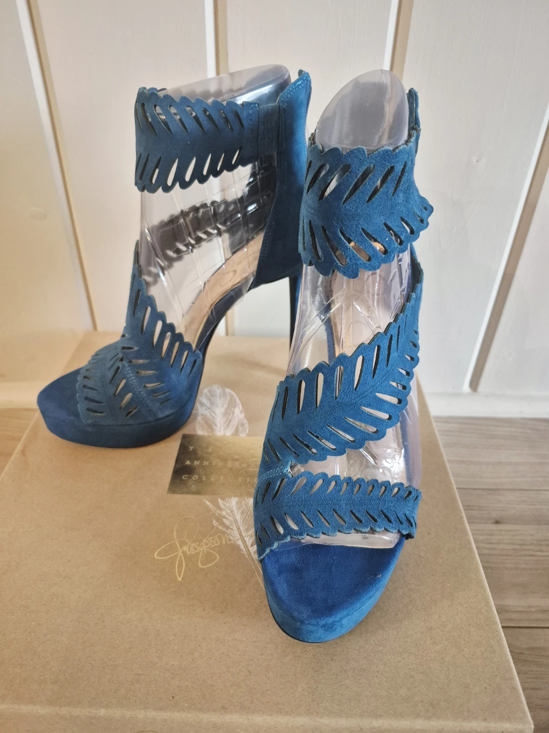 Jessica Simpson, Teal Suede Open Toe Heels, Size 6