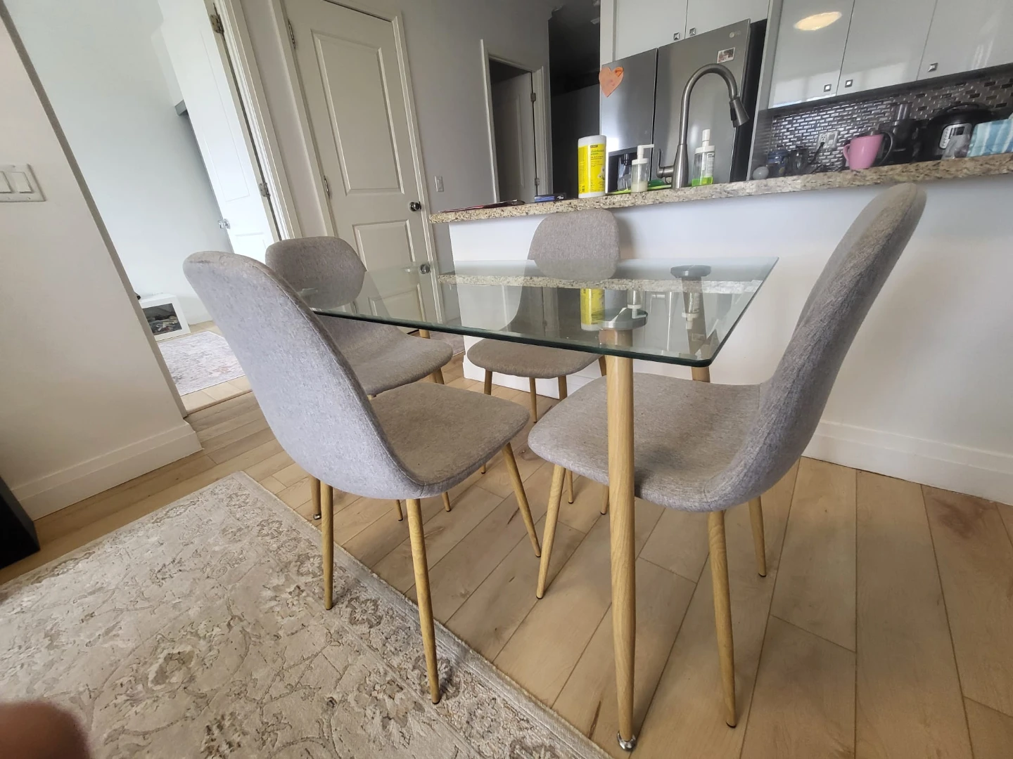 Glass Dining Table with 4 Grey Chairs - photo 3