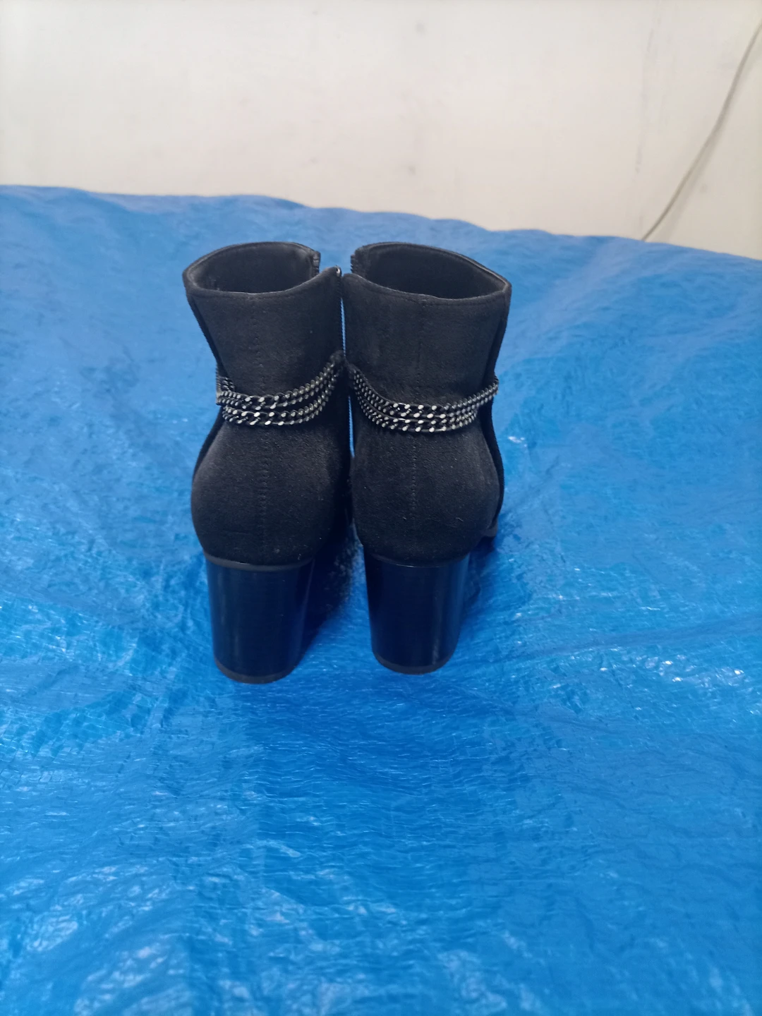 Black Suede Ankle Boots with Chain Detail - photo 3