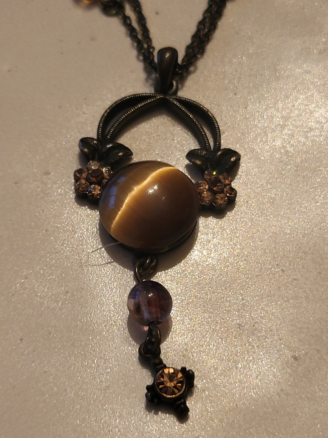 Tigereye and Crystal Pendant Necklace