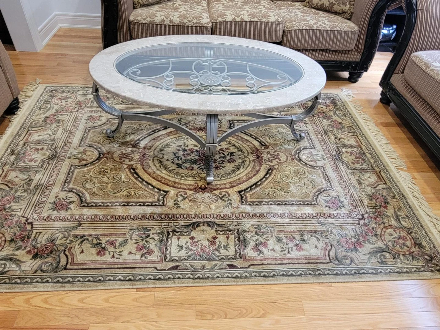 Oval Coffee Table with Marble and Glass Top