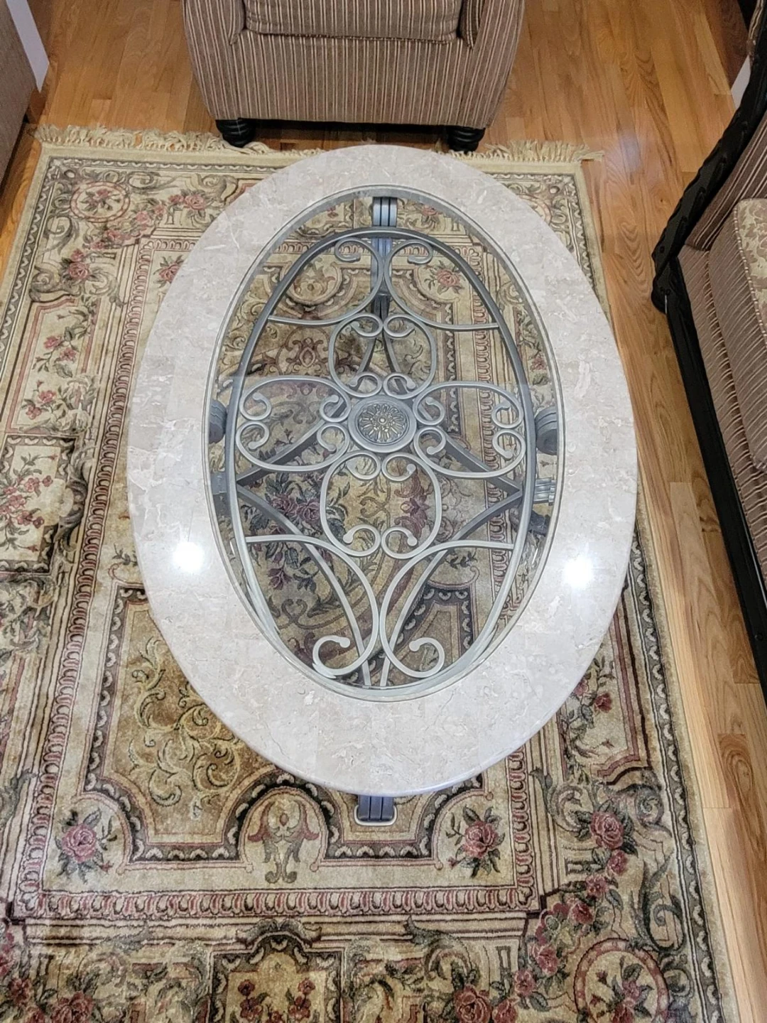 Oval Coffee Table with Marble and Glass Top - photo 2