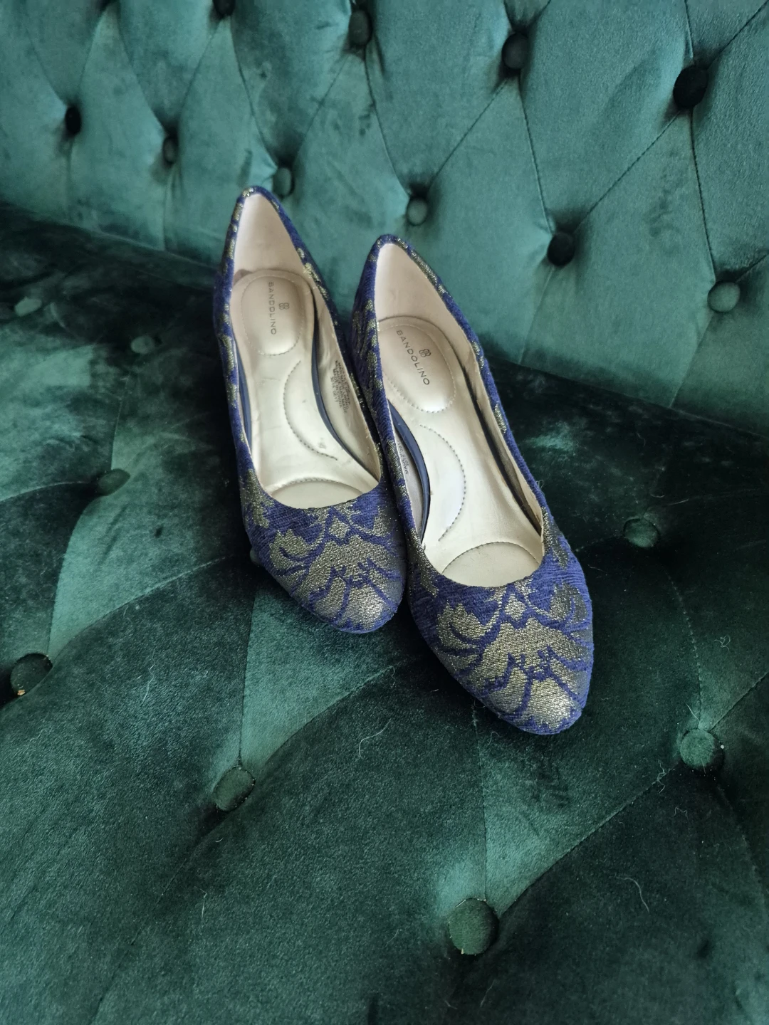 Bandolino Blue & Gold Floral Pattern Heels Size 8.5 - photo 5