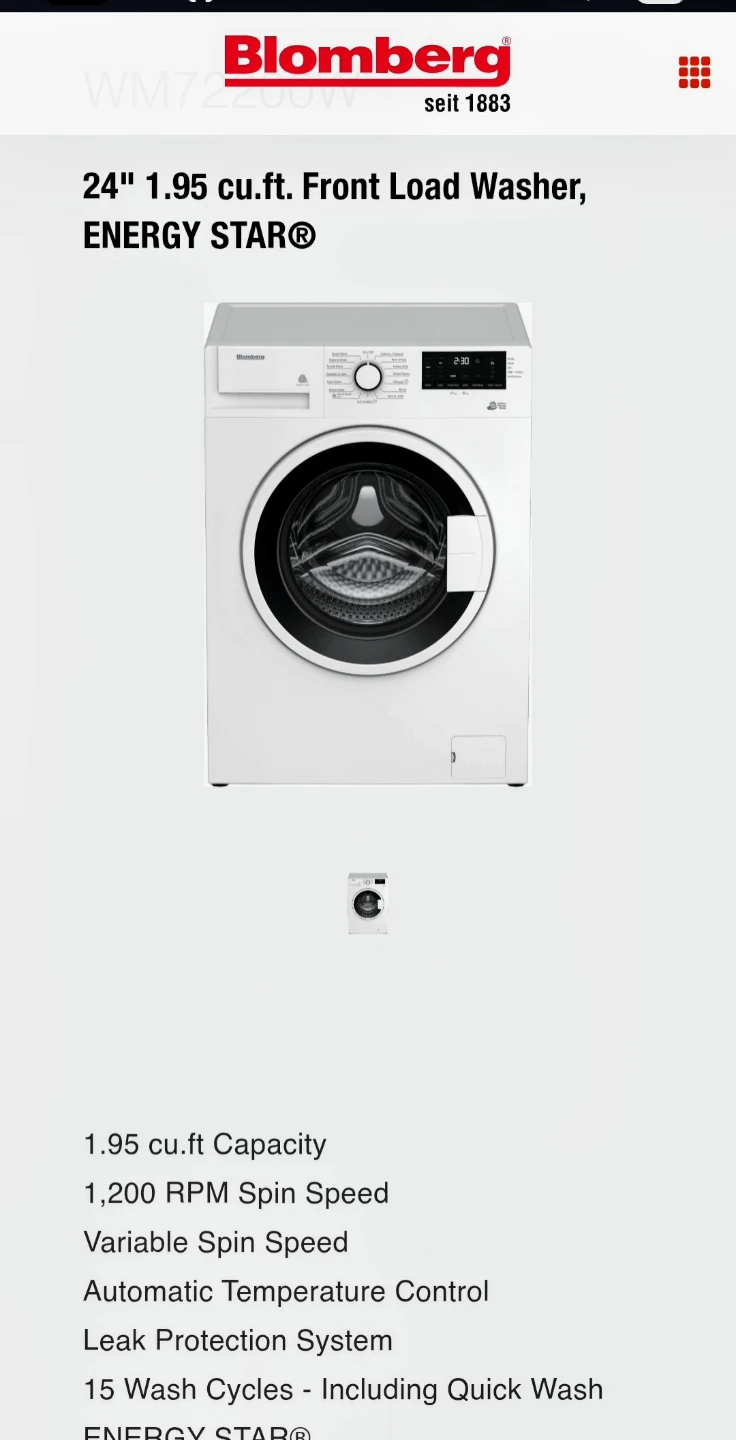 Blomberg WM72200W Front Load Automatic Washer - photo 4
